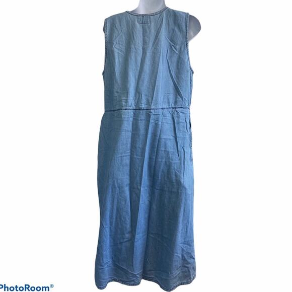 Vintage 90’s Chambray Blue Embroidered Dress Sz L - Picture 2 of 5